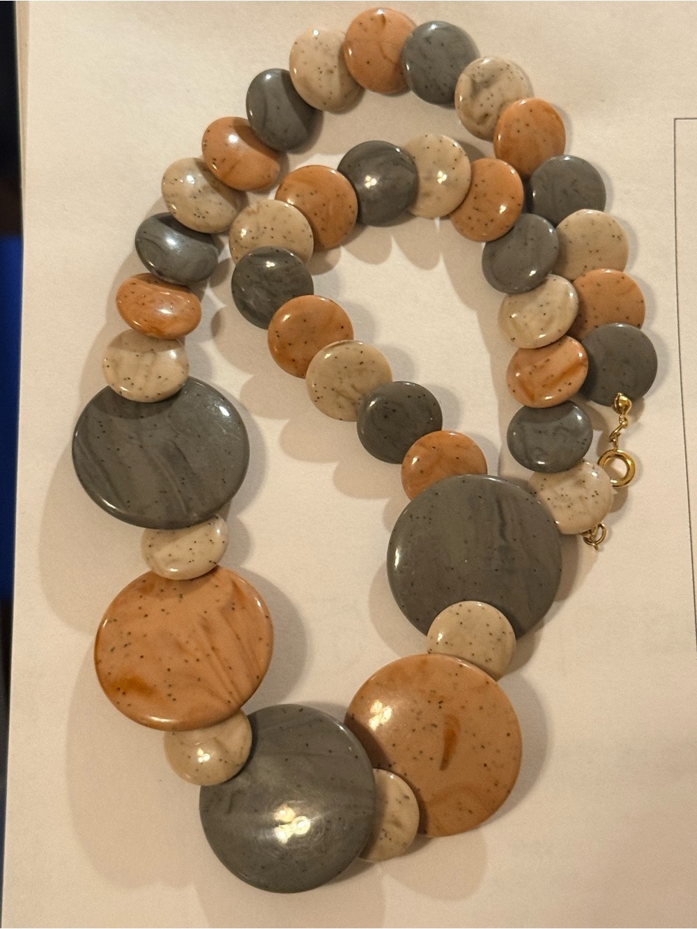 Vintage Gray, Cream & Tan Multi-Disc Statement Necklace